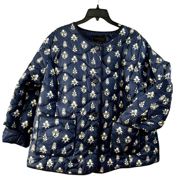 Talbots QUILTED JACKET | Plus 2X, Blue & Cream Floral Ditsy Foulard - Picture 3 of 13